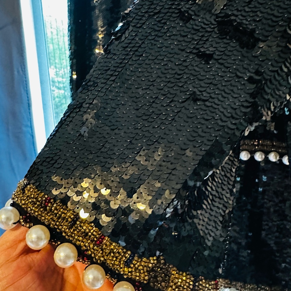 Oleg Cassini Black Tie Vtg Sequin Beaded Luxury Jacket Pearl Details. XL - Picture 7 of 13